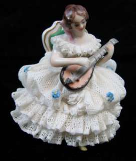 Lace Porcelain Figurines Infant Baby+Lute Guitar Girl  