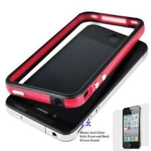  Bumper Case for iPhone 4 (Red on Black) + 1 Front and Back 