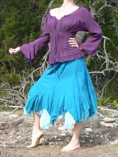   Gypsy Skirt Renaissance Pirate Costume Belly Dancer Hippy Blue  