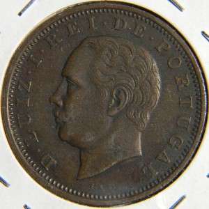PORTUGAL, Luiz I 1883 bronze XX 20 Reis, 2nd yr; brown XF+  
