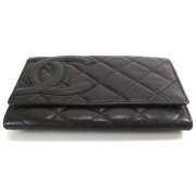 CHANEL Leather CAMBON Quilted Billfold Wallet Black CC  