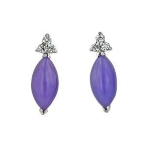 925 Sterling Silver Marquise Shaped Genuine Purple Jade topped with 3 