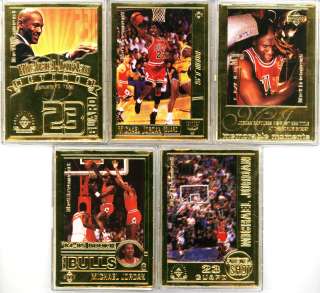 Michael Jordan Career 22 Karat Gold Foil Card 5 piece Set NBA Auth 