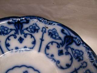 great flow blue serving bowl. Marked New Wharf and the pattern of 