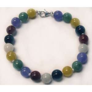   Multicolor Round Jade Bracelet in Sterling Silver Pearlzzz Jewelry