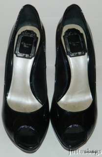 Christian Dior Black Patent Leather Peep Toe Pumps Heels 35  