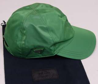   GREEN PRADA LOGO CREST ORNAMENTED NYLON/LEATHER BALL CAP XL NEW  