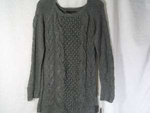 Fever Gray Long Sleeved Cable Tunic Sweater Size Medium M (7118 