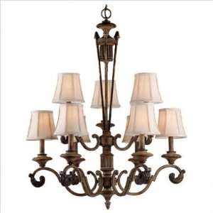 Living Well 8055AW Aged Wood Nine Light Chandelier with Fabric Shades