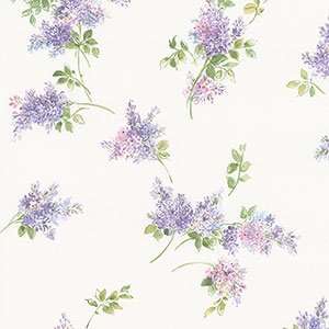  Lilacs Lavender and Green on Beige Wallpaper in Fresh 