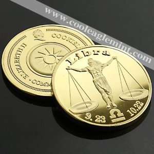 Libra Cookisland Zodiac Sign 24kt Gold plated Commemorative Coin 053
