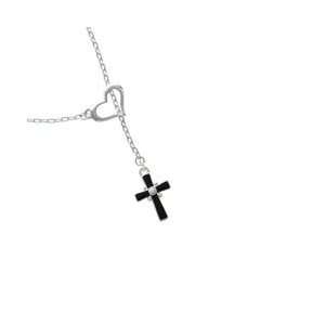   Black Enamel Cross Heart Lariat Charm Necklace Arts, Crafts & Sewing
