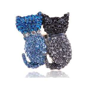  Kitty Cat Backside Couple Swarovski Rhinestone Blue Black 