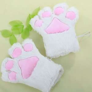  2x White Cat Foot Paw Plush Gloves Party Cosplay Toys 