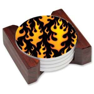 Flames Design Ceramic 5pc Drink Coaster Art Set Kitchen 