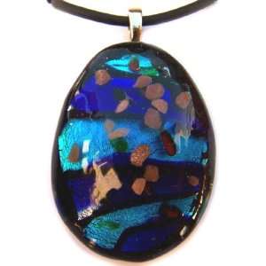  Murano Art Glass Oval Blue Pendant Necklace L11 