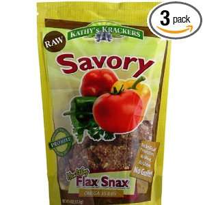Kathys Krackers Savory Flavor Flaxseed Crackers, 4 Ounce (Pack of 3 