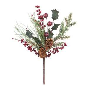 Pack of 12 Holly & Berries Decorative Pine, Red Berry & Pod Christmas 