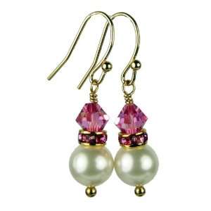 14K Gold FRESHWATER Pearl Earrings October Rose (Pink Tourmaline 