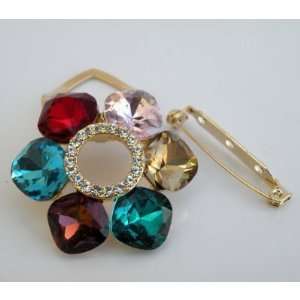  Assorted Colors Gorgeous Rainbow Clip On Scarf Ring Pin Brooch Gold 