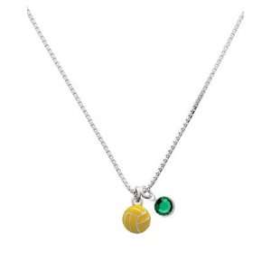  Mini Water Polo Ball Charm Necklace with Emerald Swarovski 
