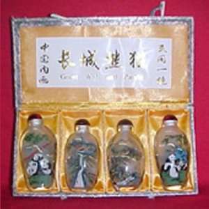  Oriental Hand Painted Glass Bottles    Set of 4 