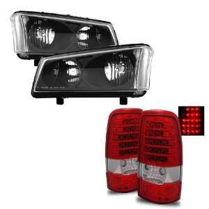  03 06 Chevy Silverado Black Headlights + LED Tail Lights 
