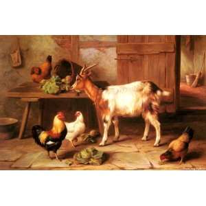  Goat and Chickens Feeding in a Cottage Interior Kitchen 