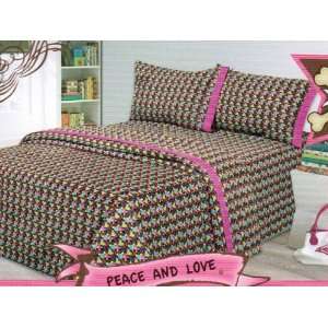  Pink Cookie Twin Sheet Set Peace and Love 
