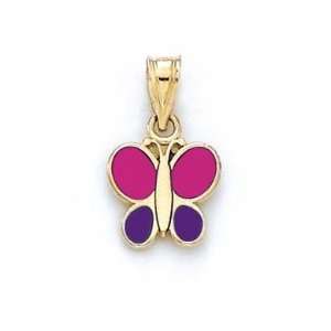  14k Pink Purple Enamel Butterfly Pendant   JewelryWeb 