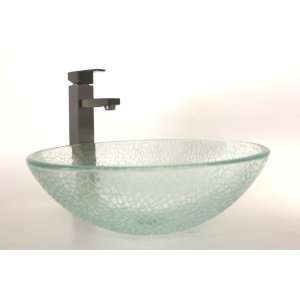  1/2 Thickness Clear Round Crack Style Glass Vessel Sink 