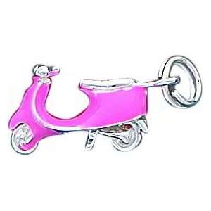 Sterling Silver Pink Enamel Motor Scooter Charm Jewelry