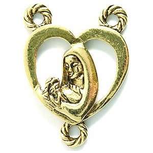   Rosary Heart Shape Charm, 24mm, Metallic, Antique Gold , 2 Piece Arts