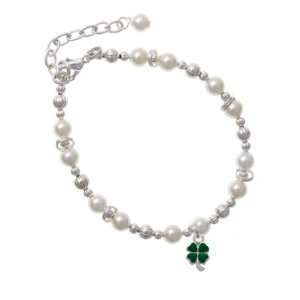 Mini Green Four Leaf Clover with Heart Leaves Czech Pearl Beaded Charm 