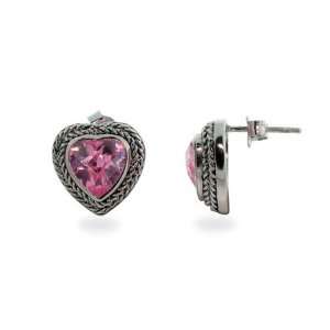  Pink CZ Cable Heart Earrings   Clearance Final Sale Eves 