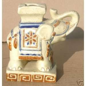  Indonesian White Elephant Ceramic Ashtray Figurine