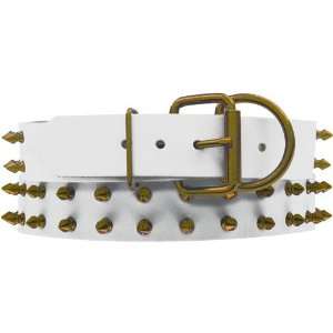   White Leather Dog Collar with Spikes, 24 Karat Gold