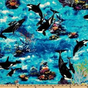  44 Wide Ocean Adventure Orca Turquoise Fabric By The 