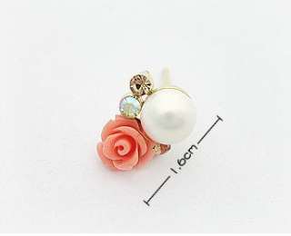 Elegant Lady Rose Flower Crystal Imitation Pearl Ear Stud Earrings 