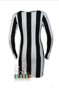 New Women White Black Bold Vertical Stripe Striped Tunic Top Bodycon 