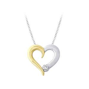  10K Two Tone Gold 0.08 ct. Diamond Heart Pendant with 