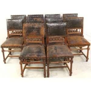  Vintage French Renaissance Henry II Set 10 Chairs 