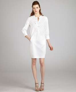 Celine white stretch cotton lace up shirt dress