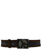 HUGO Aelred vs Moschino Uomo Suede Striped Belt With Peace Sign Buckle