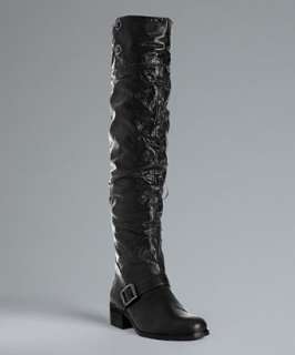 style #305143201 black ruched leather Victorina over the knee boots