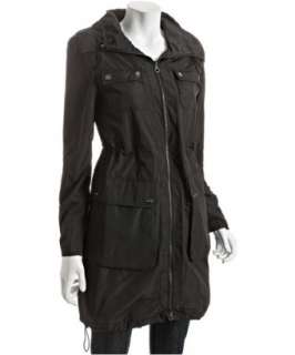 DKNY black zip front Linda cinched waist hooded anorak   up 