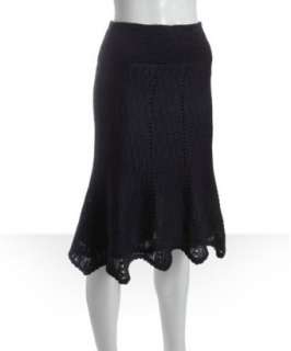 Free People black wool blend knit knee length sweater skirt   