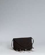   Zanotti black suede crystal fringe flap shoulder bag style# 313236901
