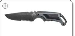 Features a partially serrated blade for sure cuts and a TacHide handle 