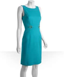Tahari ASL turquoise cotton jacquard sleeveless bamboo ring dress